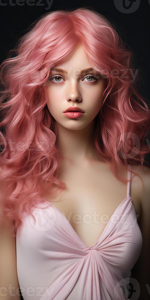 AI generated Beautiful young woman with pink hair. Generative AI photo