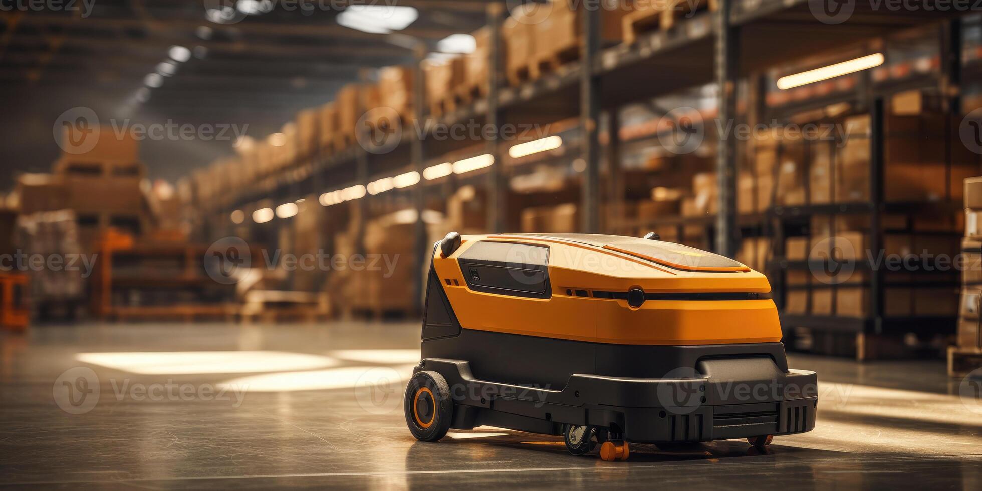 AI generated automatic robot in warehouse logistics and transport. Generative AI photo