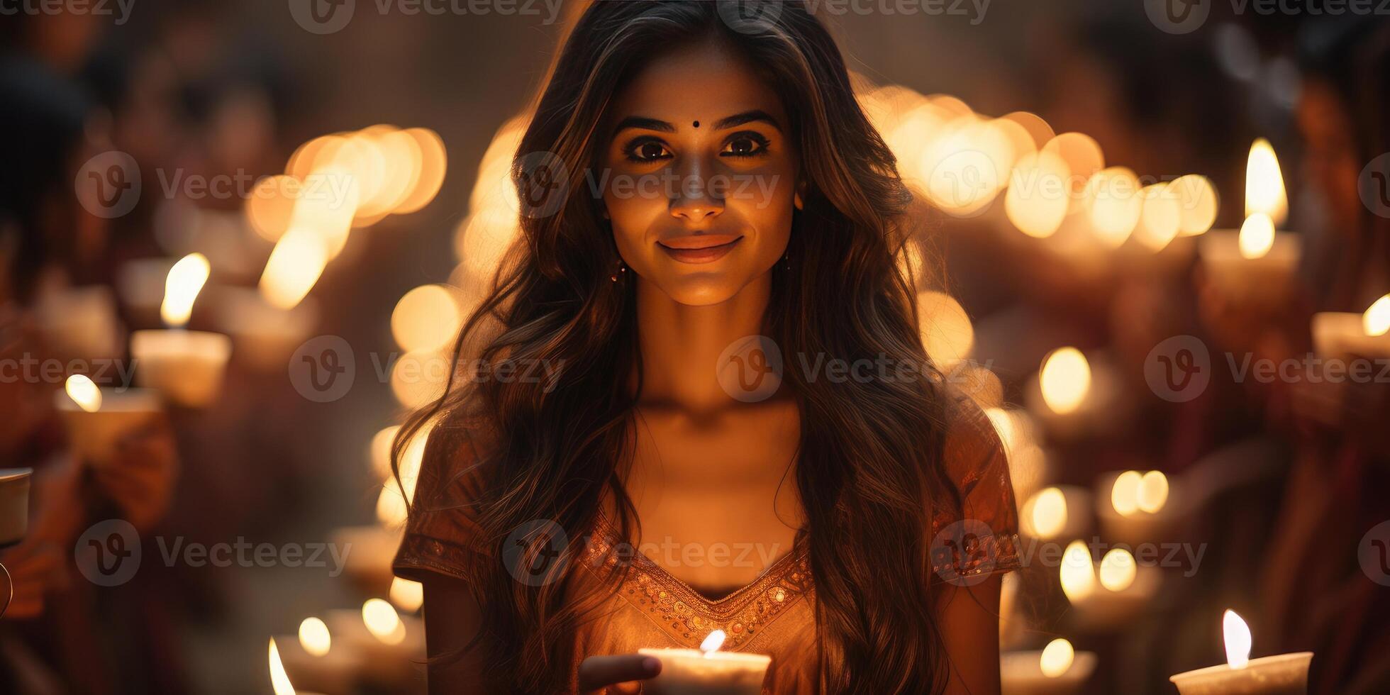 AI generated Happy Indian woman during Diwali holiday. Happy Diwali festival with oil lamp. Generative AI photo