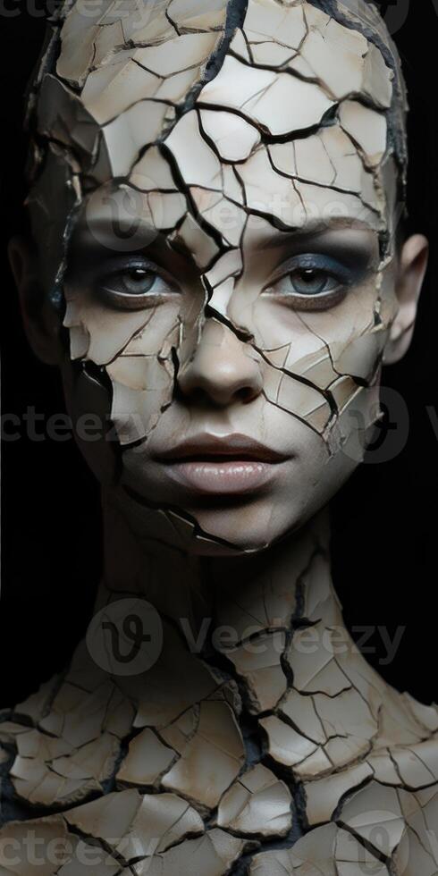 AI generated Makeup for girl with dry and cracked skin. Theme of cosmetology. Generative AI photo