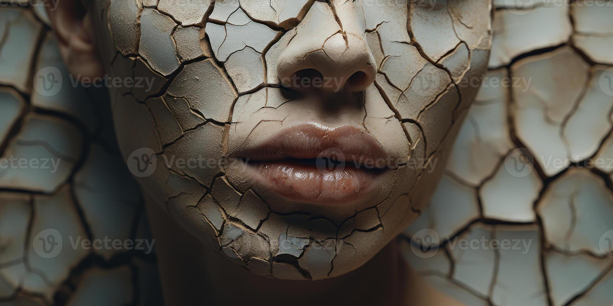 AI generated Woman with dry skin, girl with cracks and dermatitis. Generative AI photo