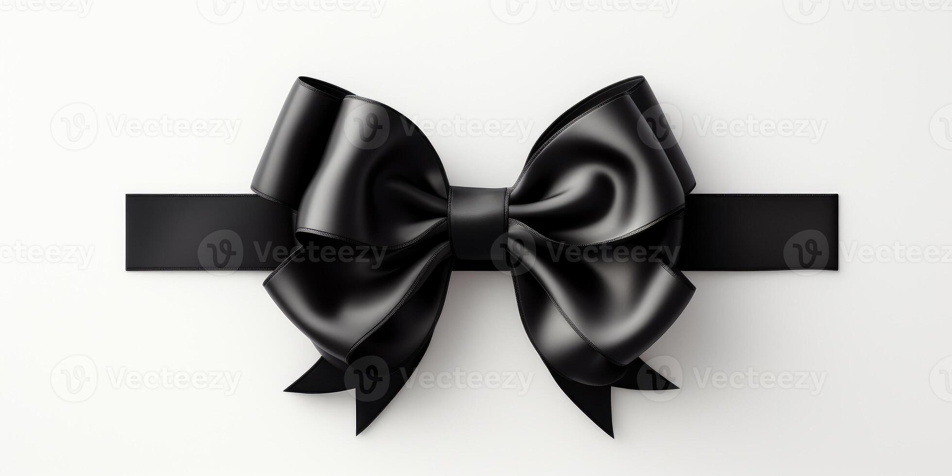 AI generated simple black silk bow on a white background. Isolated bow. Generative AI photo