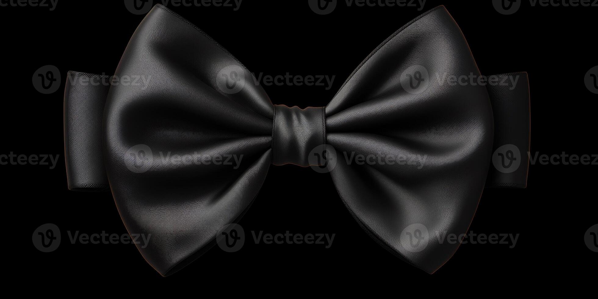 AI generated exquisite men's black silk bow tie on a black background. Generative AI photo