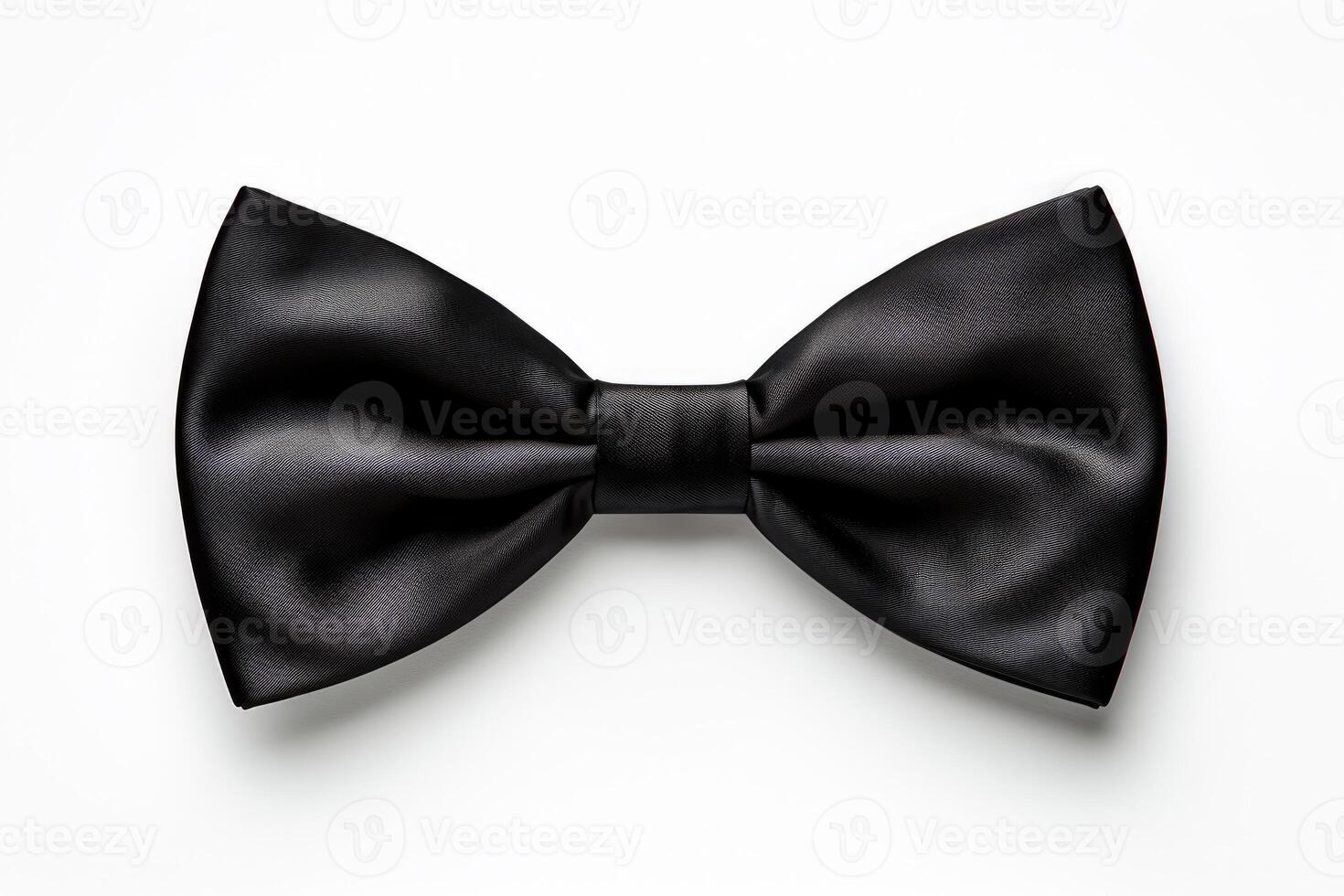 AI generated exquisite men's black silk bow tie on a white background. Generative AI photo