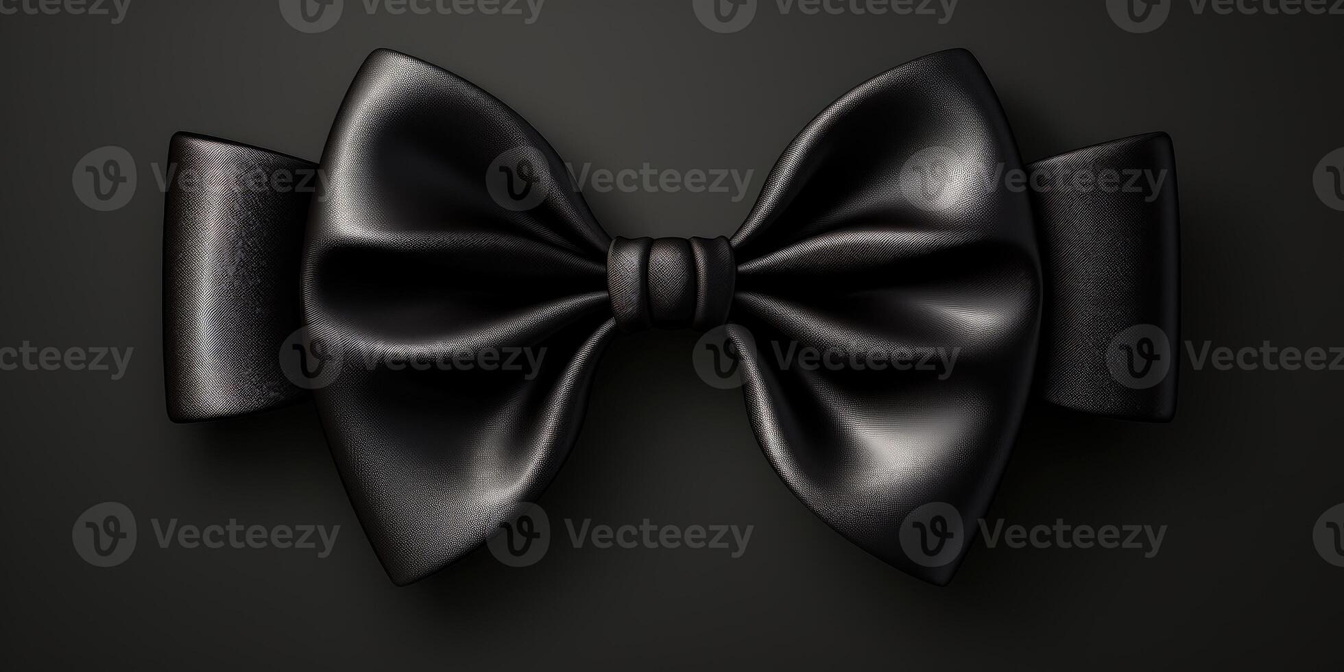 AI generated exquisite men's black silk bow tie on a black background. Generative AI photo