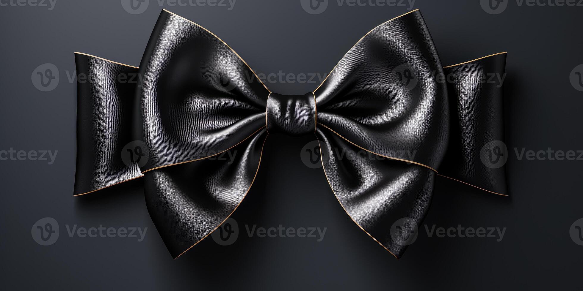 AI generated exquisite men's black silk bow tie on a black background. Generative AI photo