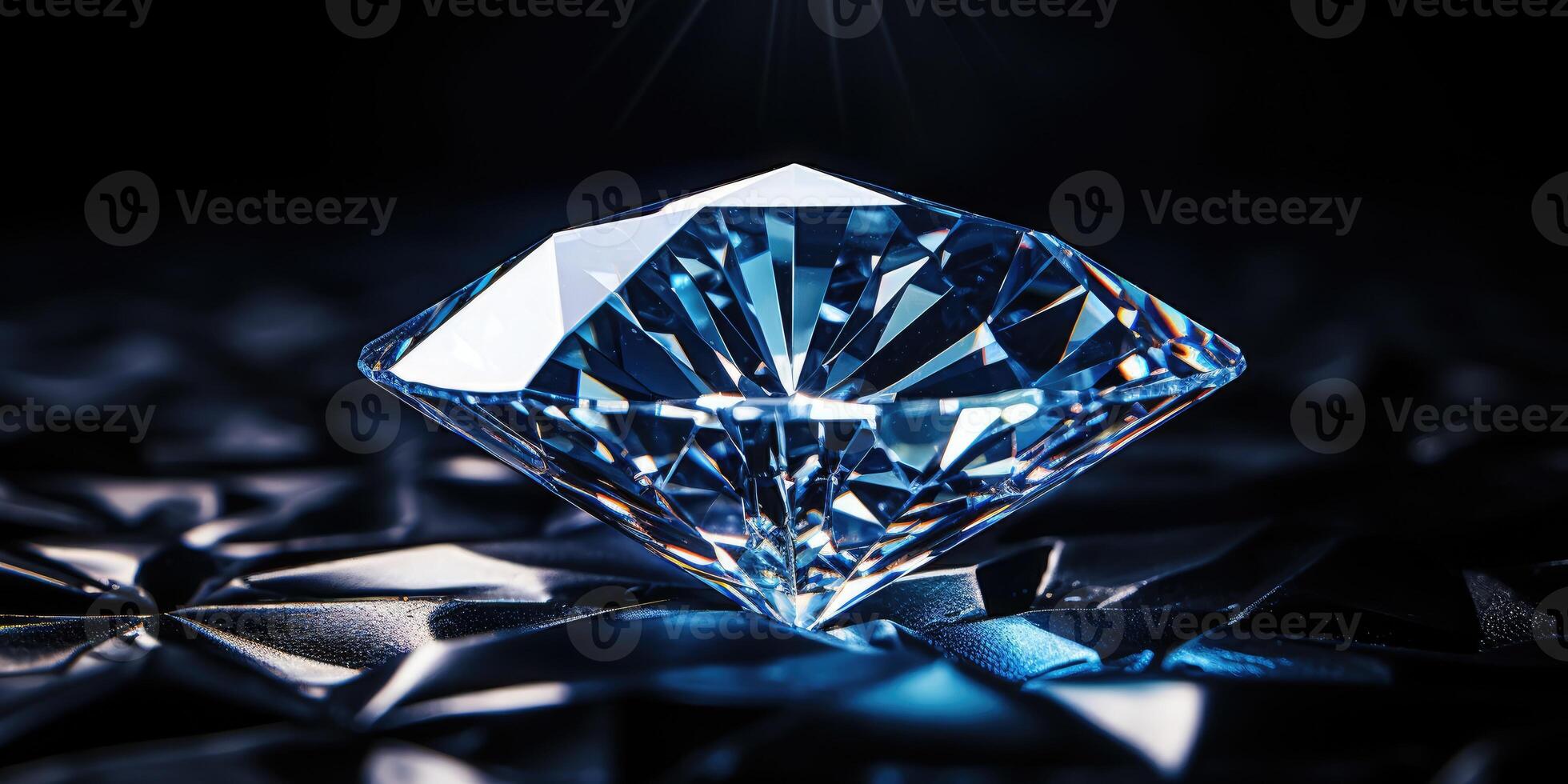 AI generated Mineral stone diamond close up on a dark background, horizontal shot of a diamond. Generative AI photo