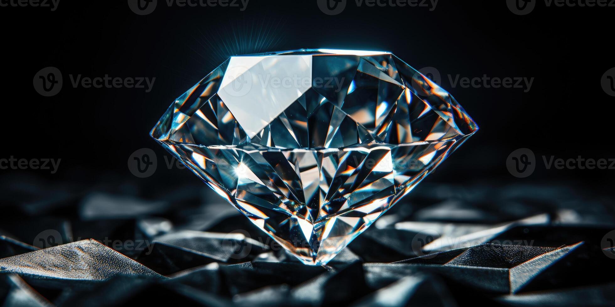 AI generated Bright clear mineral stone diamond close-up on a dark background. Generative AI photo