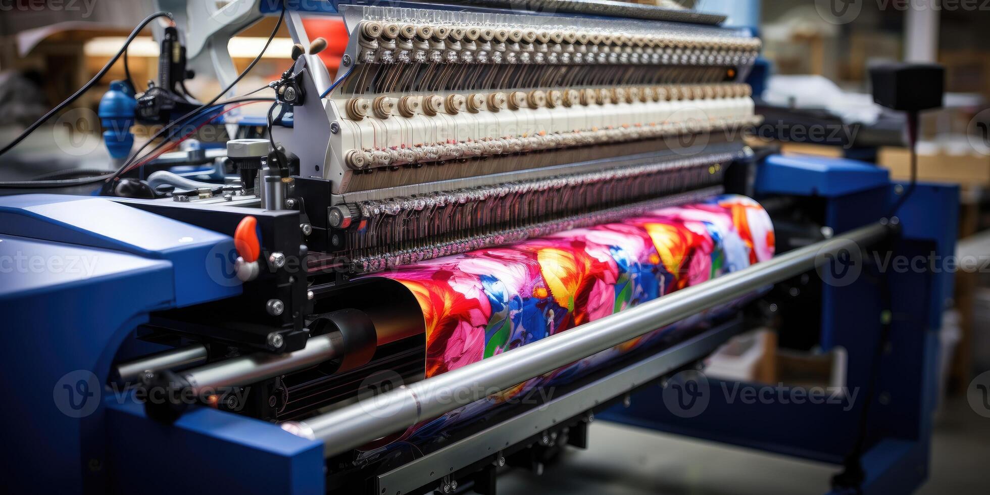 AI generated Digital textile industry, automatic embroidery machine in a factory. Generative AI photo