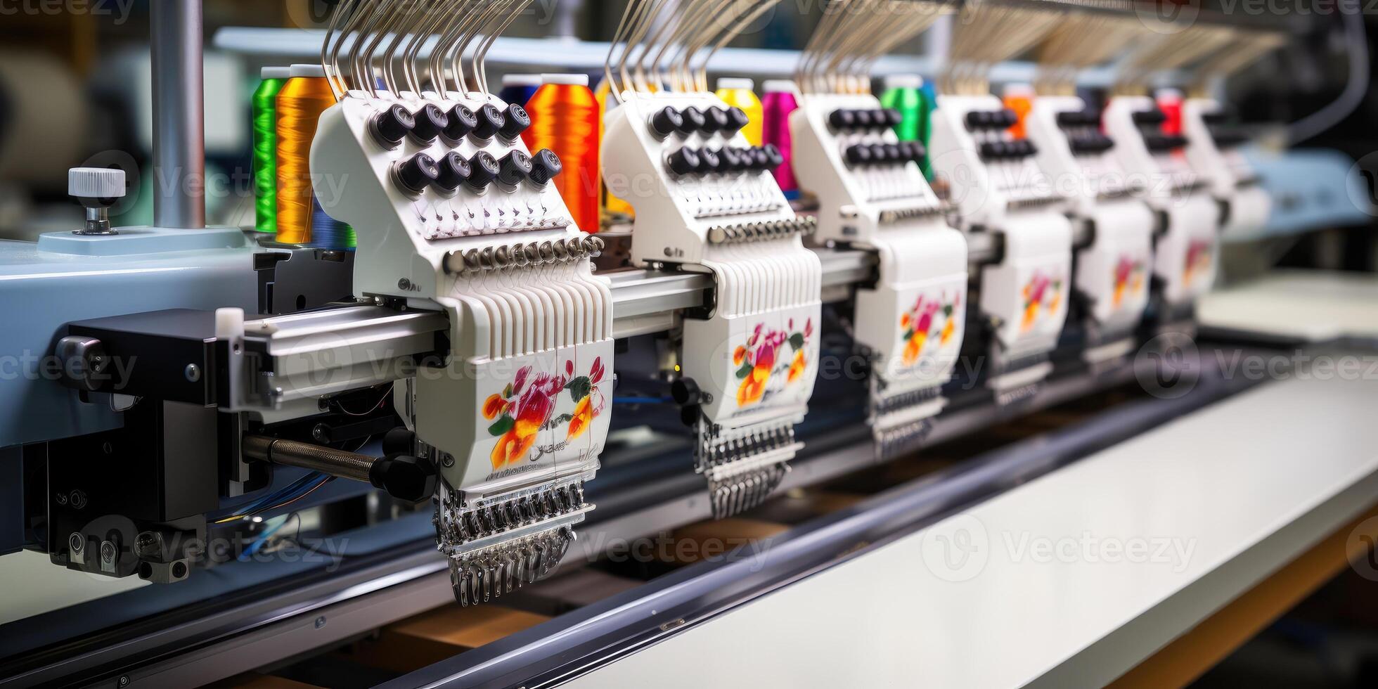 AI generated Digital textile industry, automatic embroidery machine in a factory. Generative AI photo
