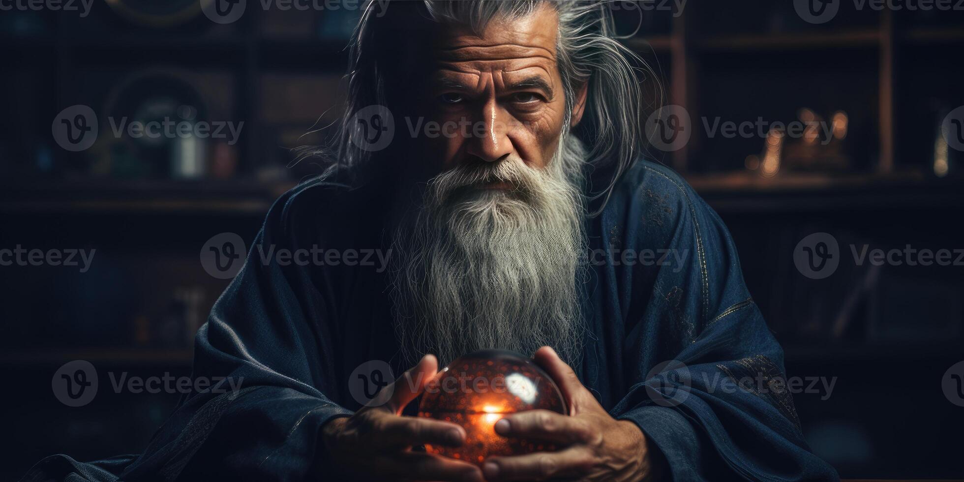 AI generated Male astrologer reading future and destiny. Horoscope and future concept. Generative AI photo