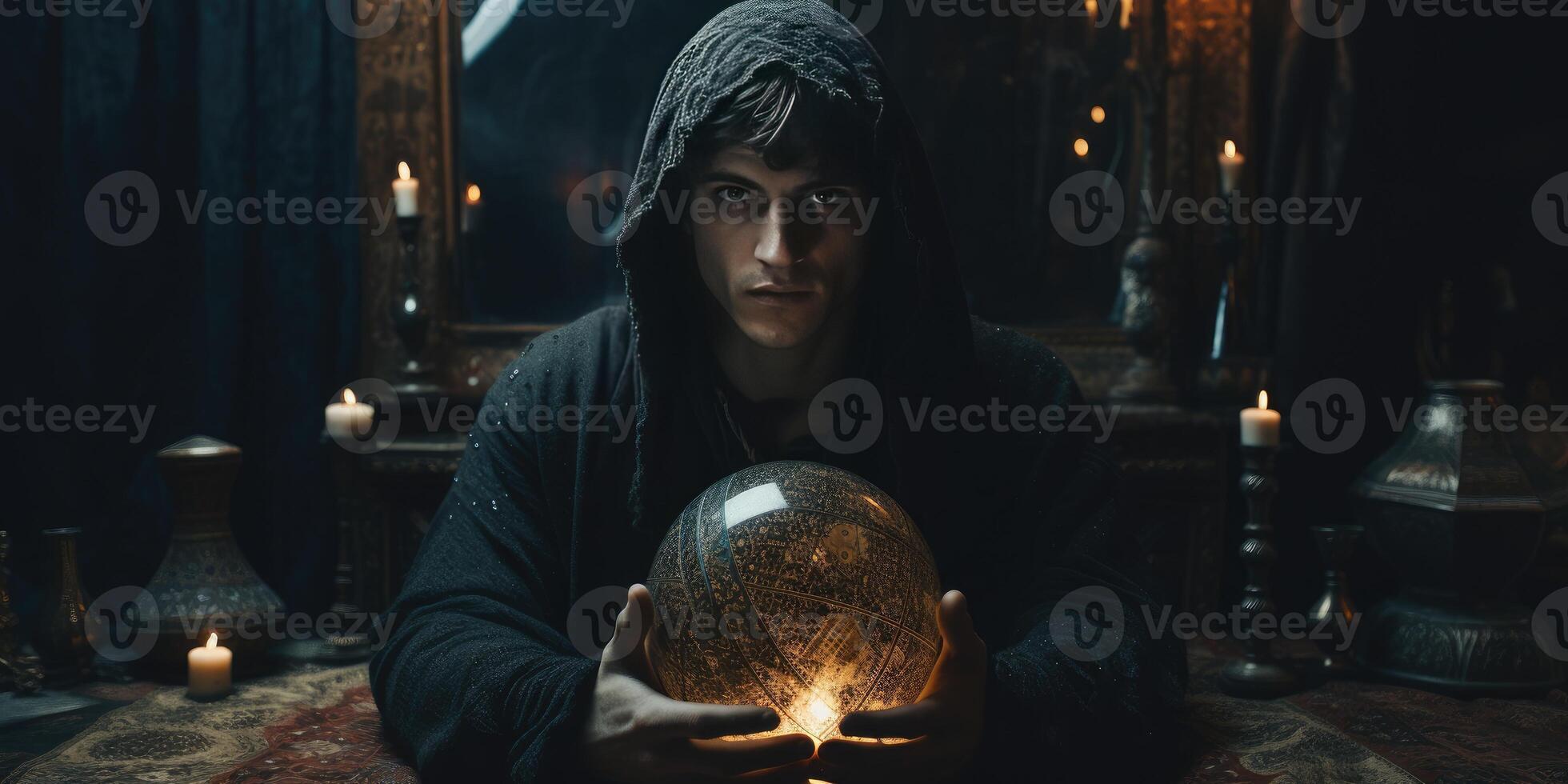 AI generated Young Astrologer man, Horoscope concept, future prediction, fate. Generative AI photo
