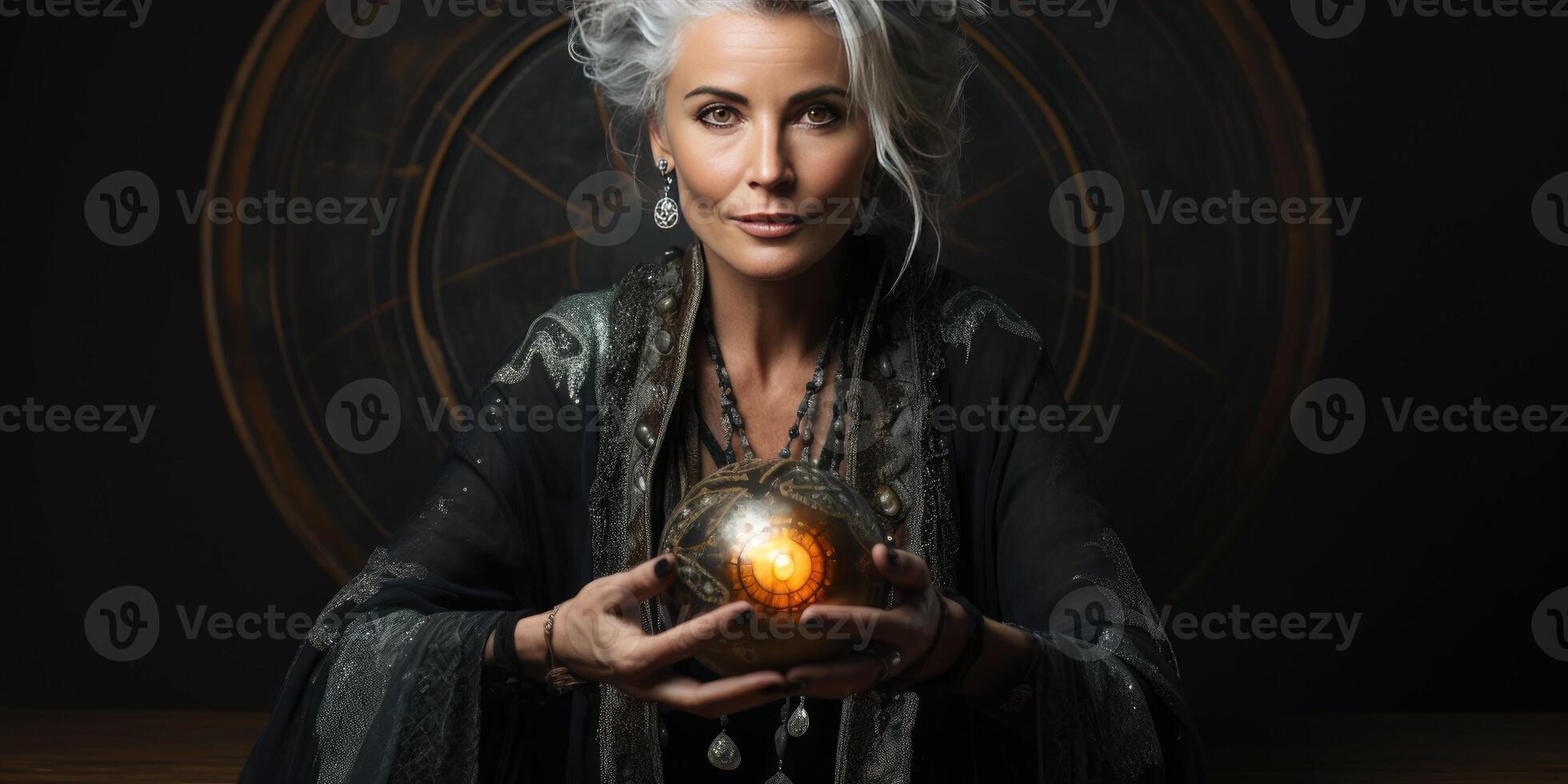 AI generated An astrologer or fortune teller woman reads the future and fate. Horoscope concept. Generative AI photo