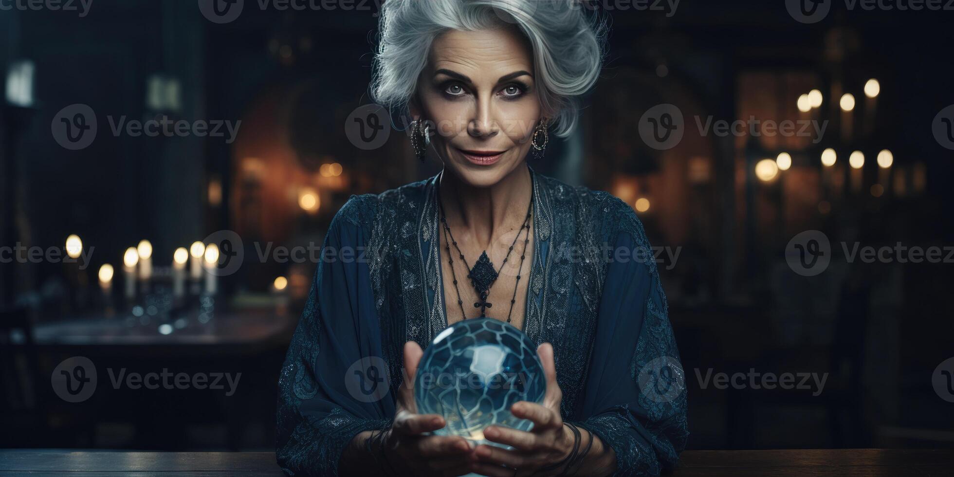 AI generated An astrologer or fortune teller woman reads the future and fate. Horoscope concept. Generative AI photo