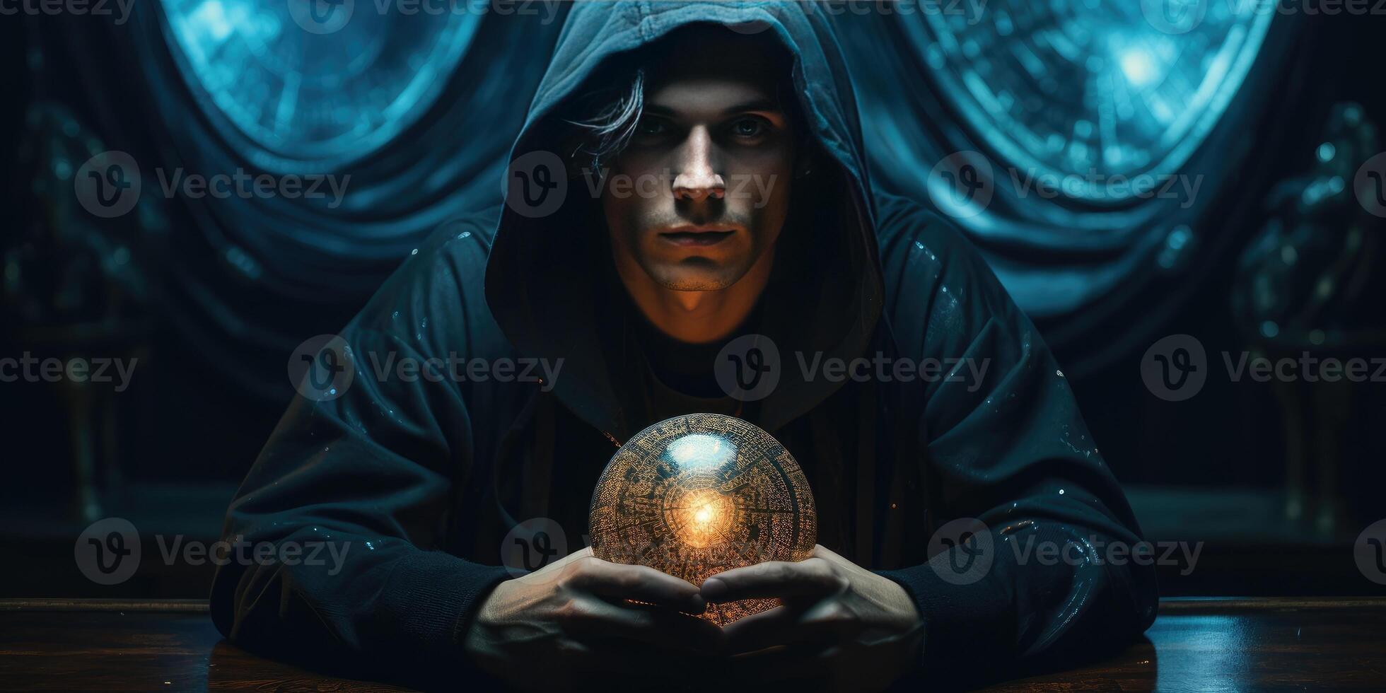 AI generated Young Astrologer man, Horoscope concept, future prediction, fate. Generative AI photo