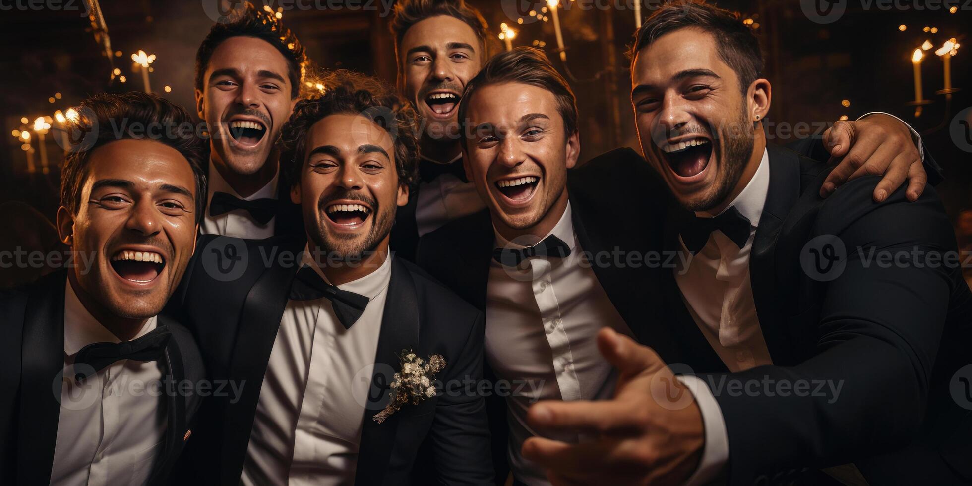 ai generado amigos tomando un contento selfie al aire libre, celebrando felicidad, navidad y alegría. generativo ai foto