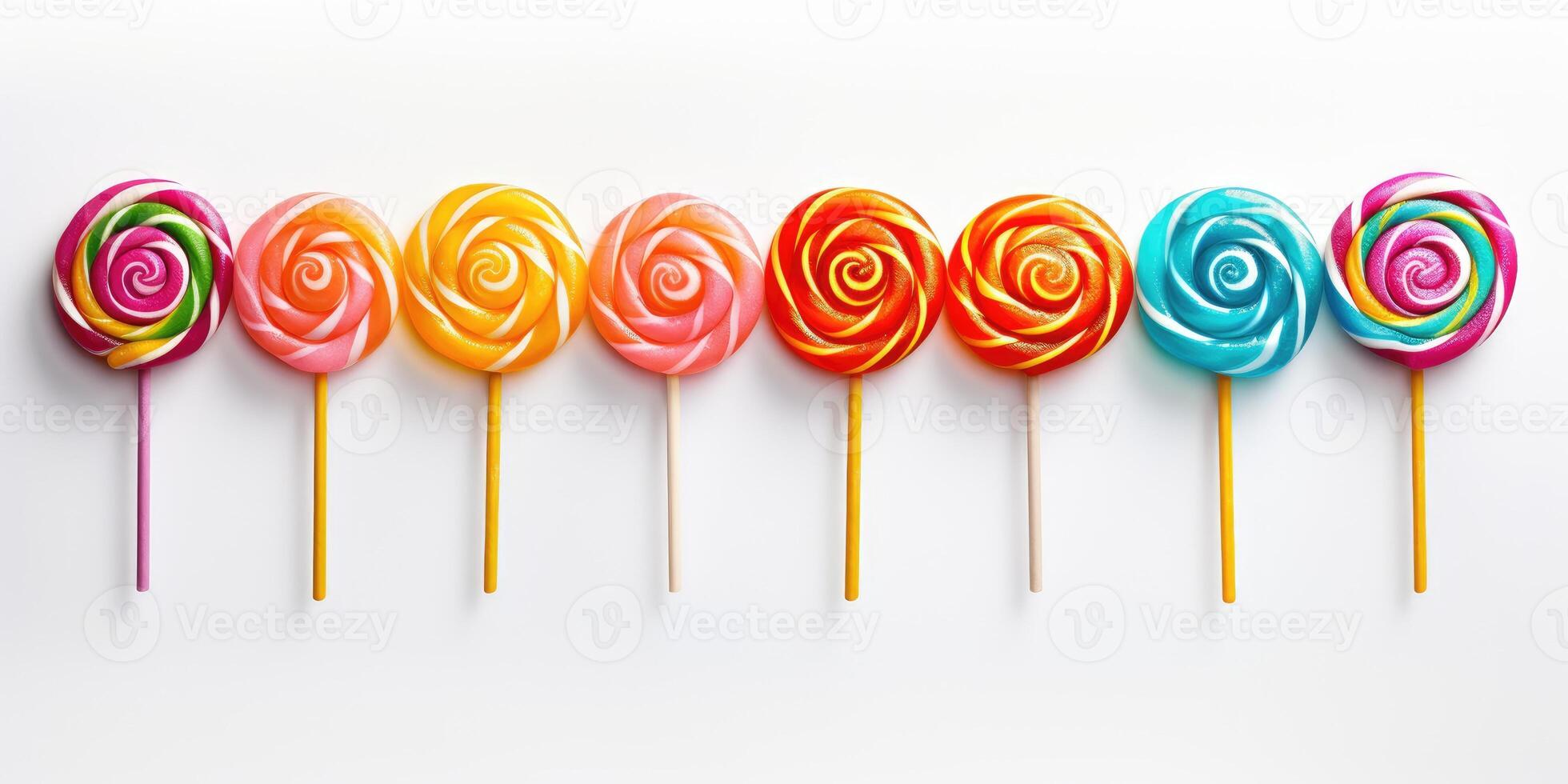 AI generated Many different candies lollipop on a white background. Sweet candy. Generative AI photo