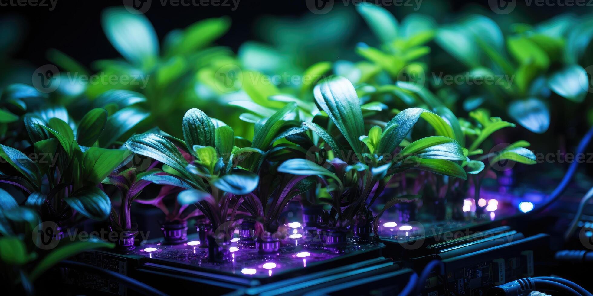 AI generated Small plant on a computer board. Green development concept theme. Generative AI photo