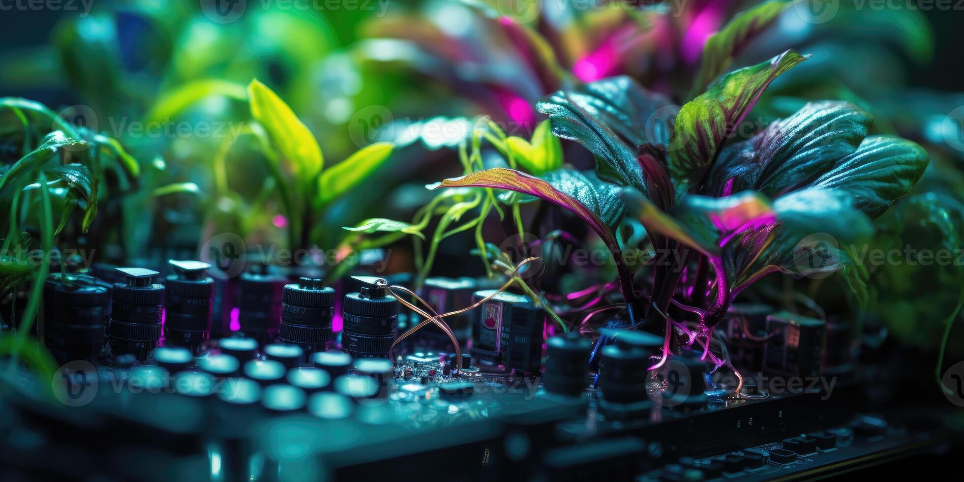 AI generated Close-up of an electronic circuit board. Concept of computer technology. Generative AI photo