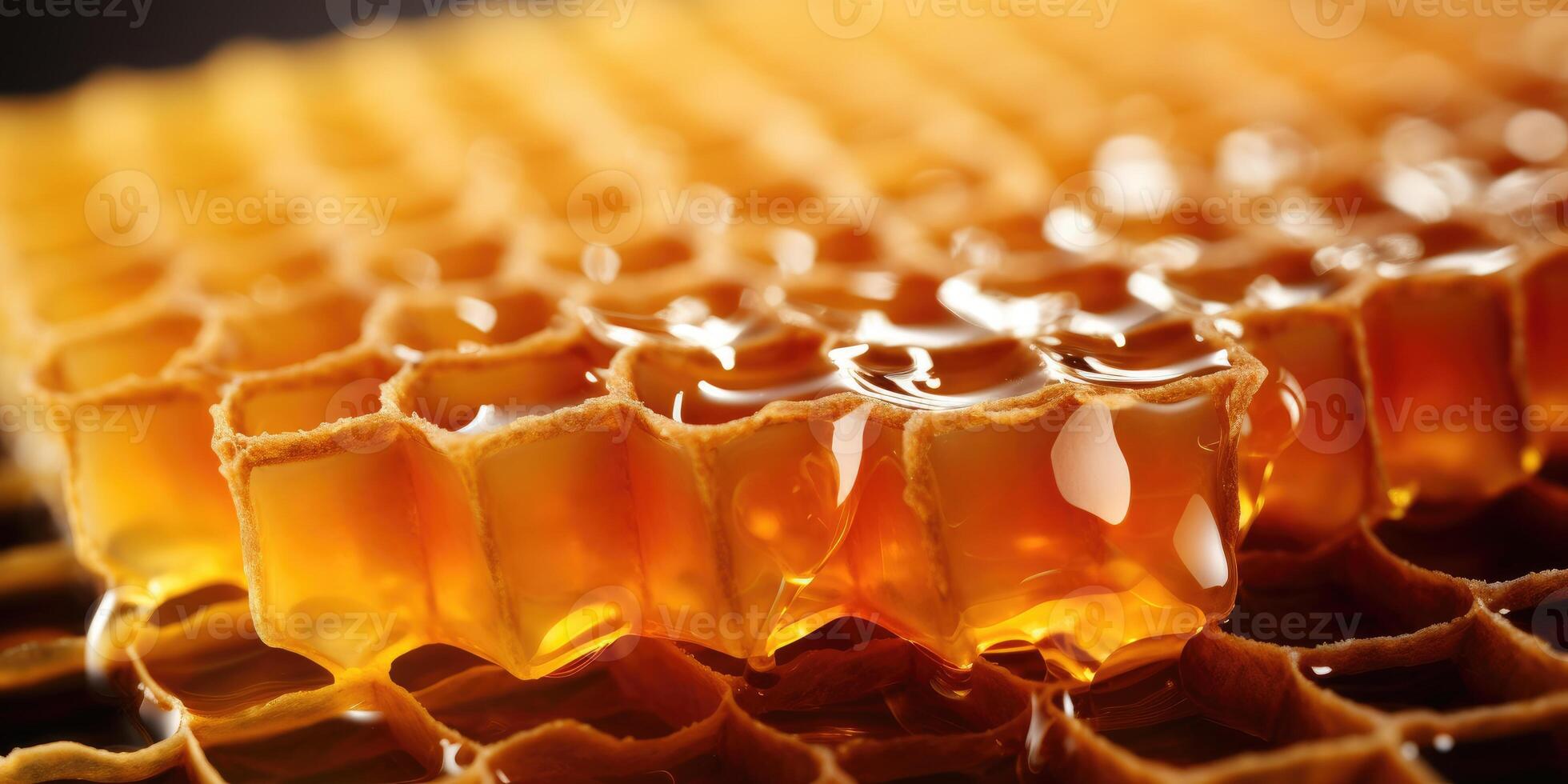 AI generated Background texture and pattern of honeycomb close-up. Macro shot of a honeycomb. Generative AI photo