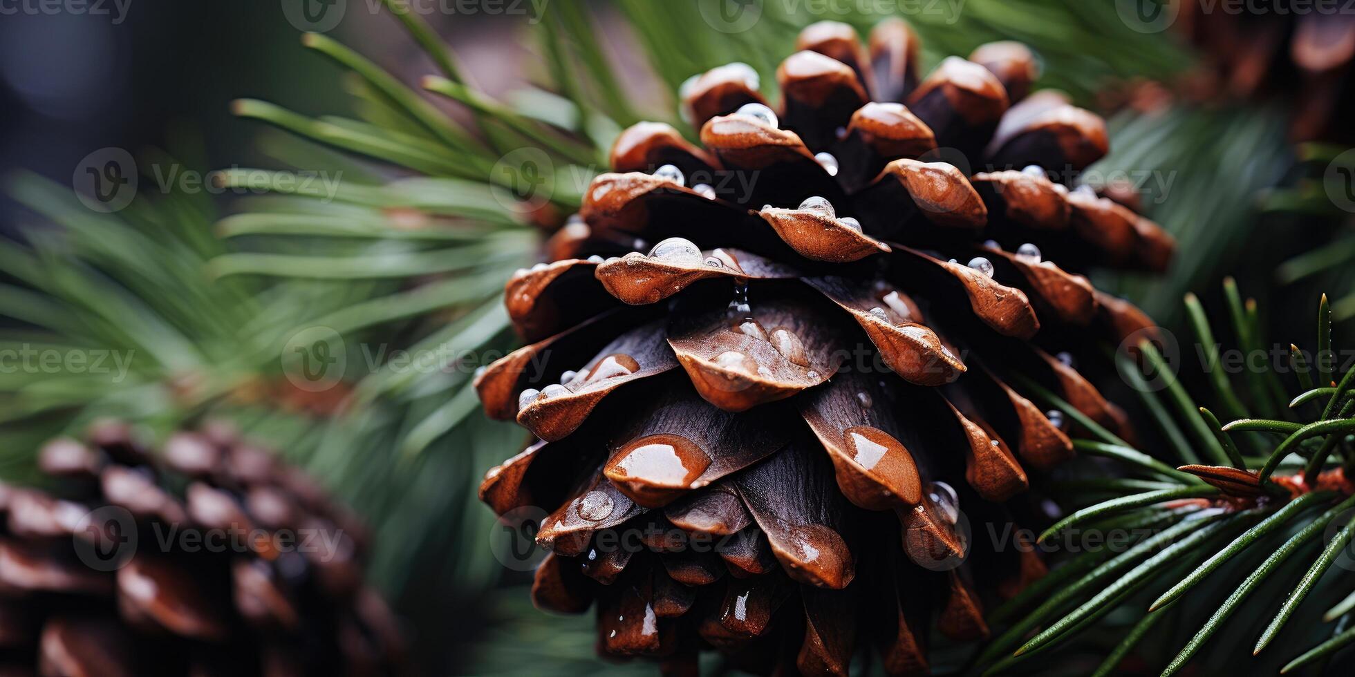 AI generated Fir branches with cones, background concept. Pine cones texture. Generative AI photo