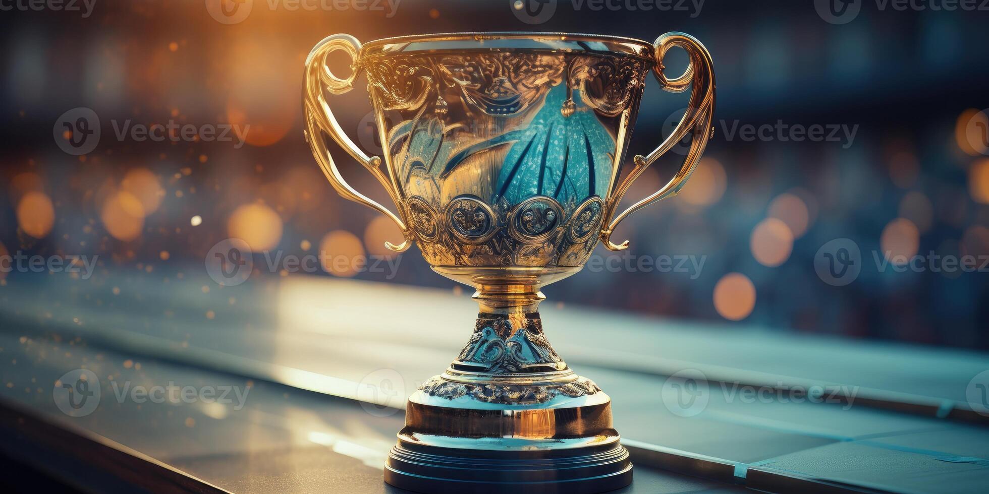 AI generated Magnificent winner cup in the stadium, theme of victory, competition. Generative AI photo