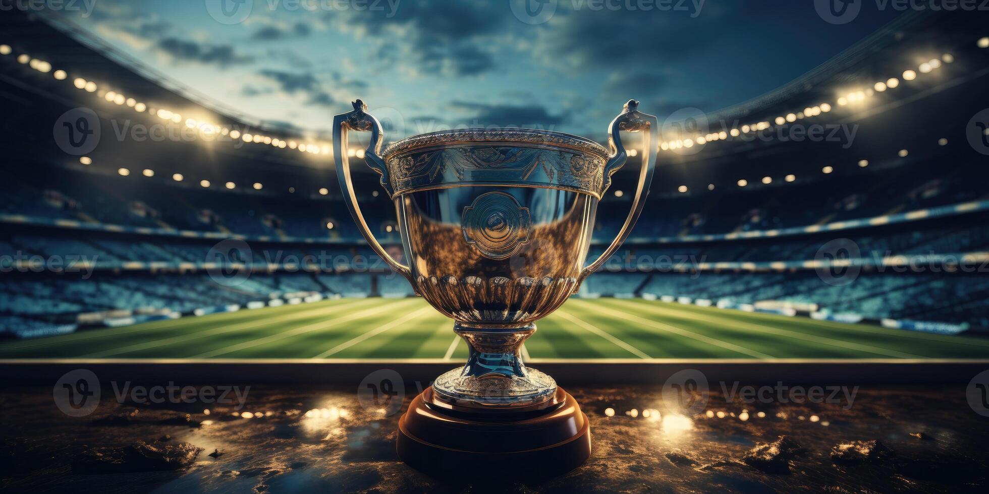 AI generated Magnificent winner cup in the stadium, theme of victory, competition. Generative AI photo