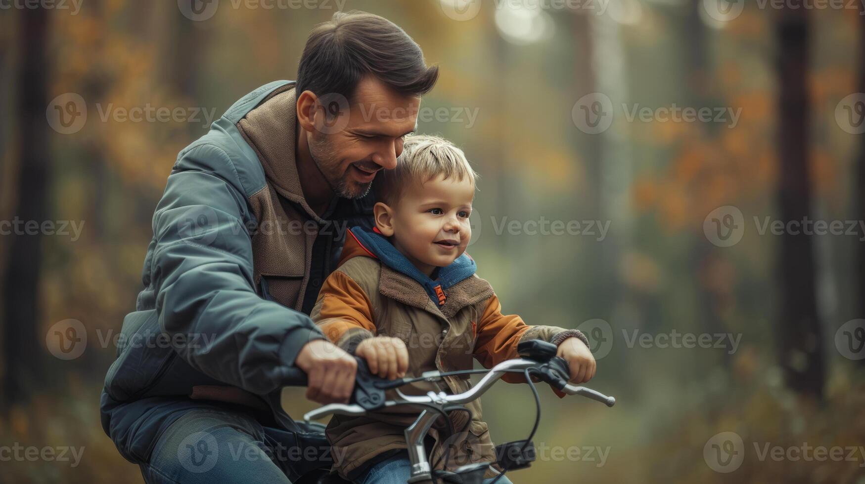 ai generado un padre obras de teatro con su hijo, familia retrato, realista foto