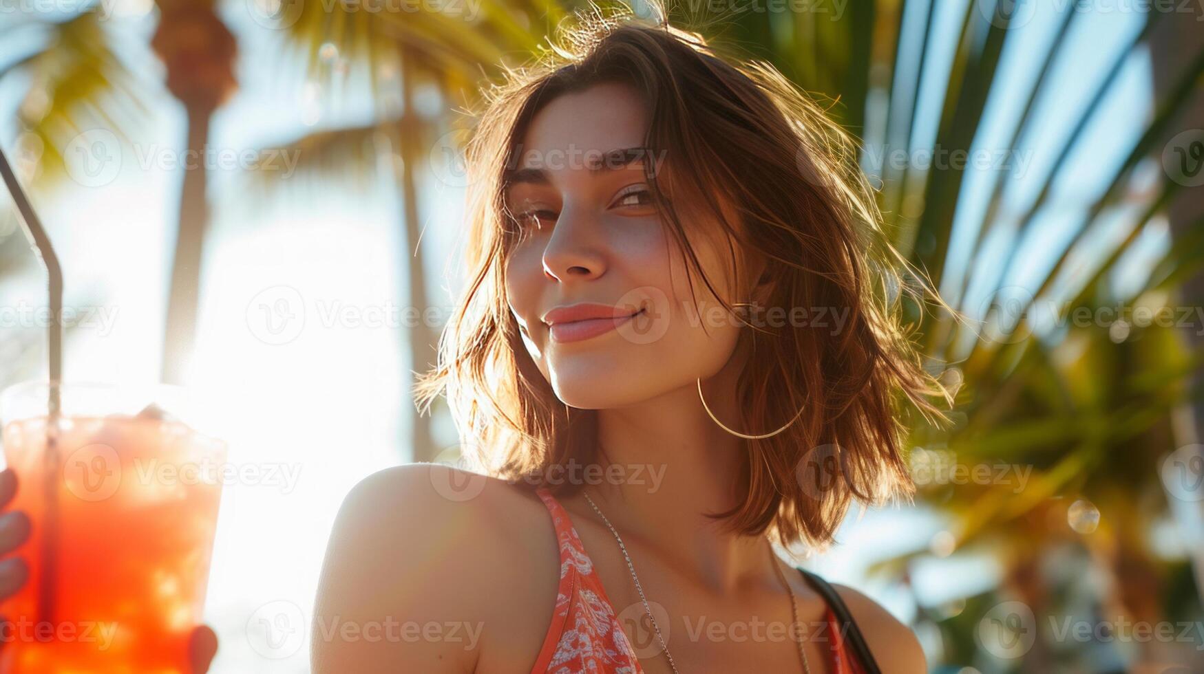 ai generado un hermosa mujer en un tropical antecedentes foto