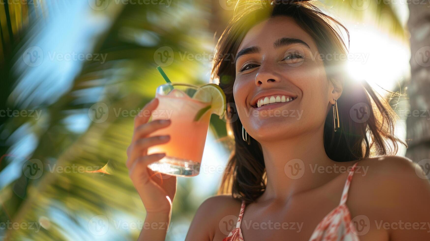 ai generado un hermosa mujer en un tropical antecedentes foto