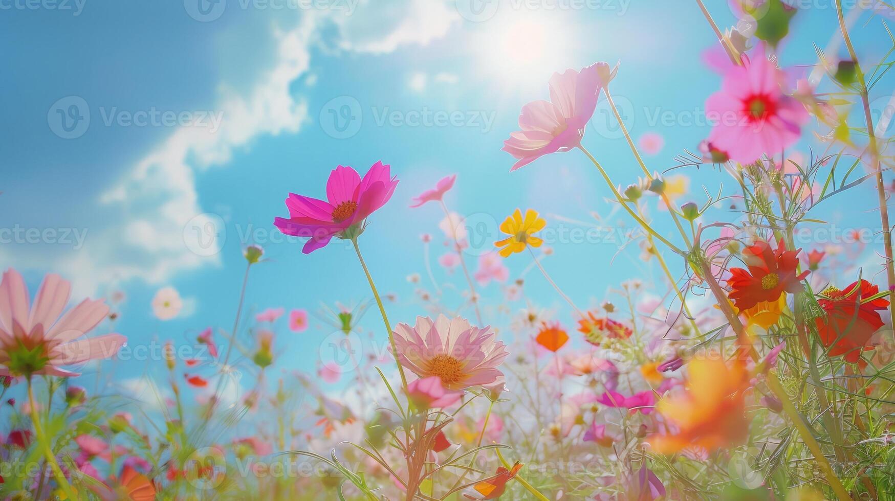 AI generated Vibrant field of colorful wild flowers photo