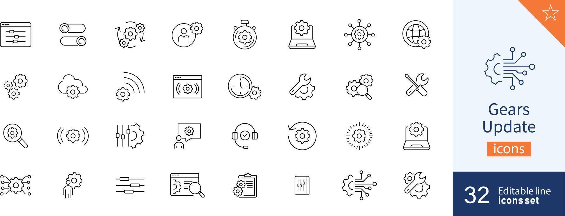 Gears icons Pixel perfect. Control, tool, system, .... vector