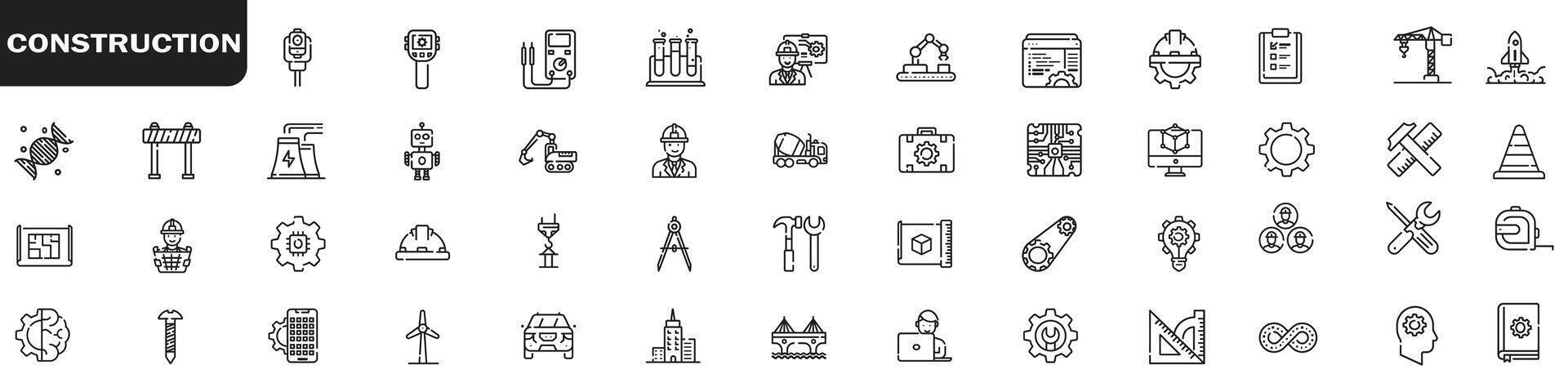 Construction line icon set. Outline web icons set construction, home repair tools. Construction vehicles, elements, equipment. eps 10 vector