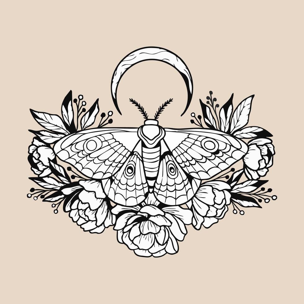 moth floral illustration vector