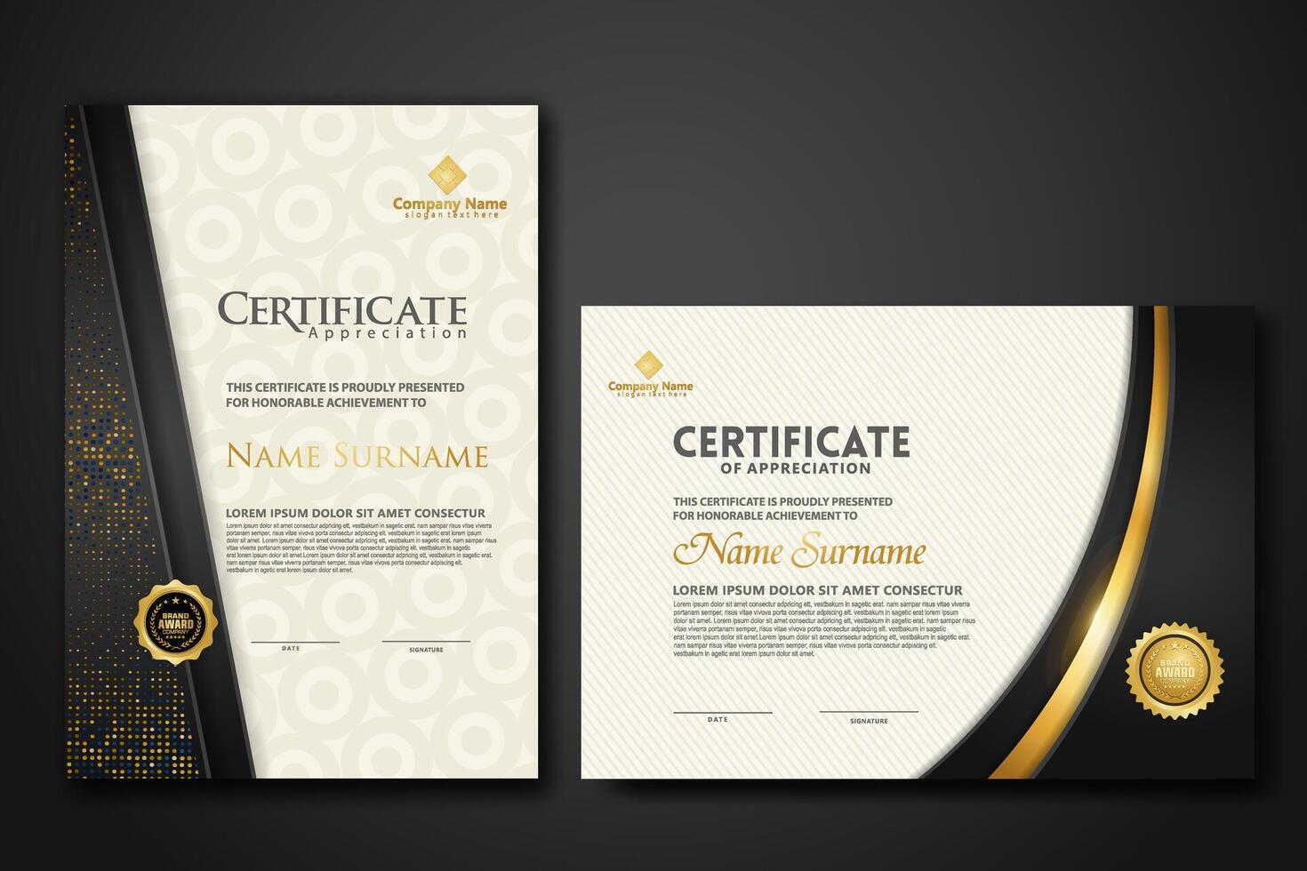 Luxury certificate template with glitter effect dan lines gold shine on frame background vector