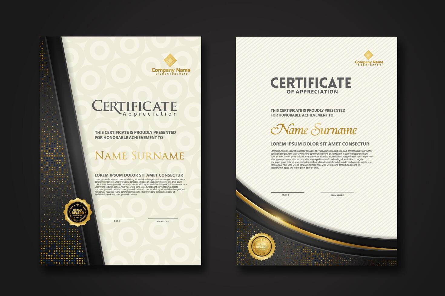 Luxury certificate template with glitter effect dan lines gold shine on frame background vector