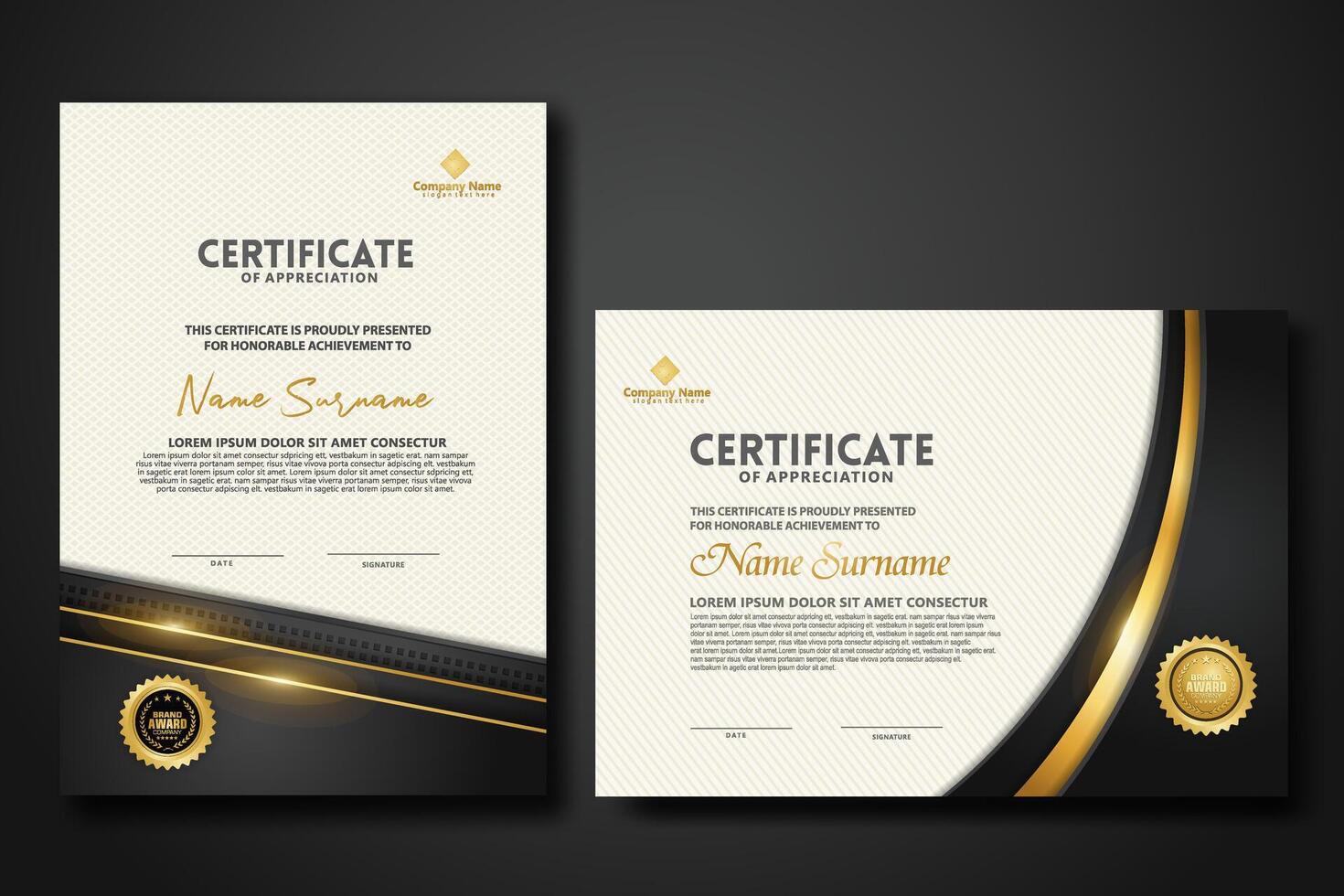 Luxury certificate template with glitter effect dan lines gold shine on frame background vector