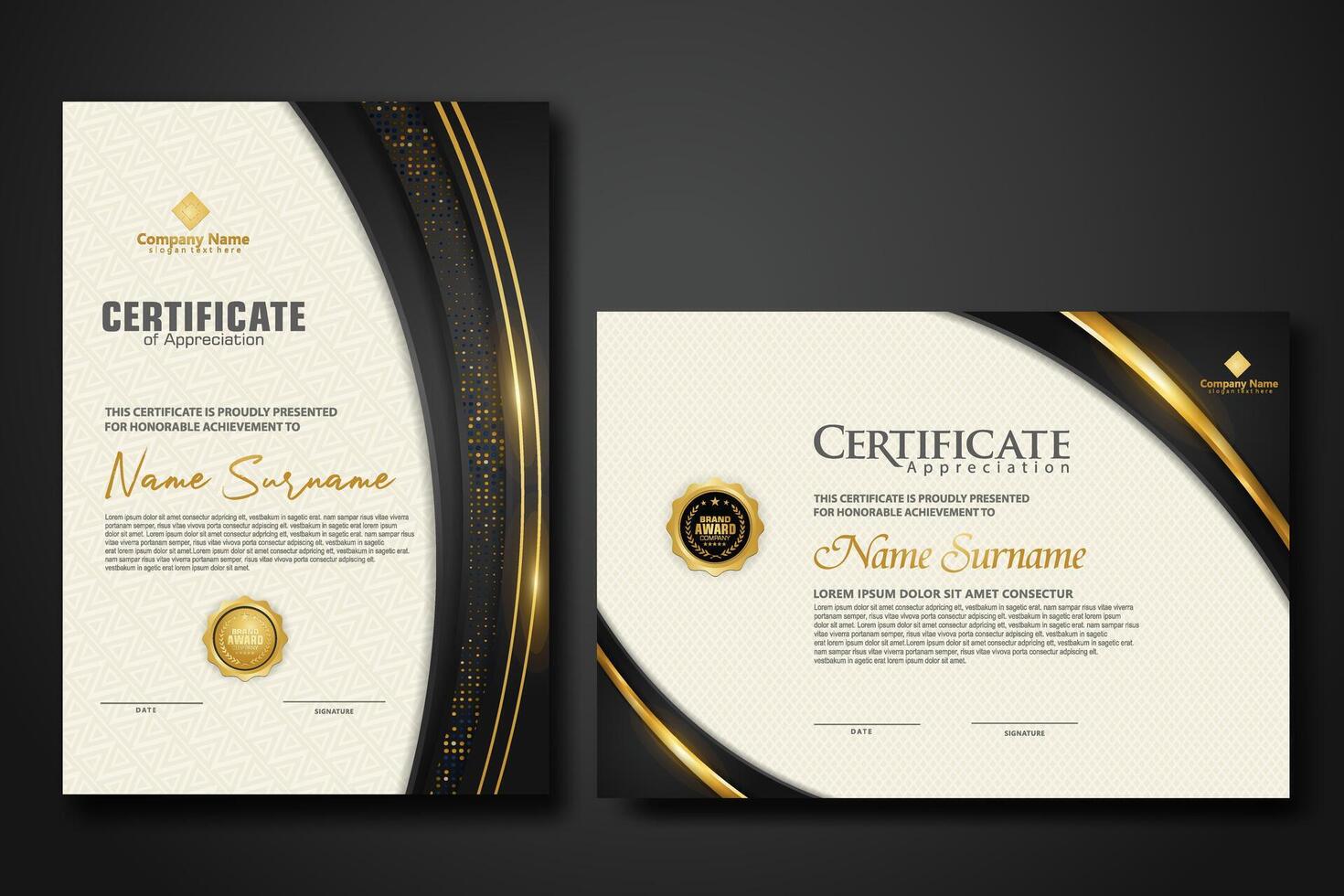 Luxury certificate template with glitter effect dan lines gold shine on frame background vector