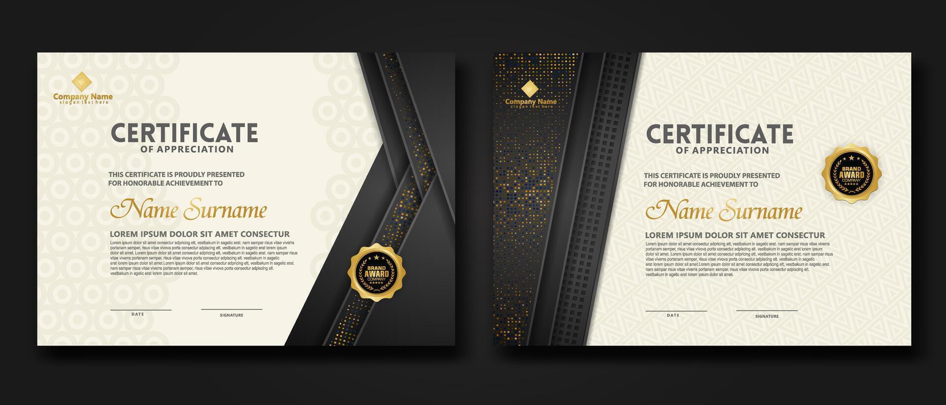 Luxury certificate template with glitter effect dan lines gold shine on frame background vector