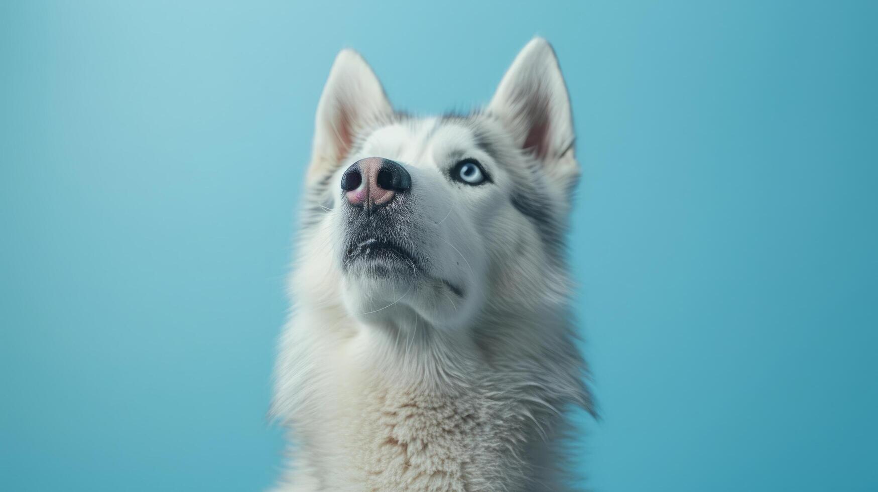 ai generado fornido perro en un pastel azul antecedentes foto