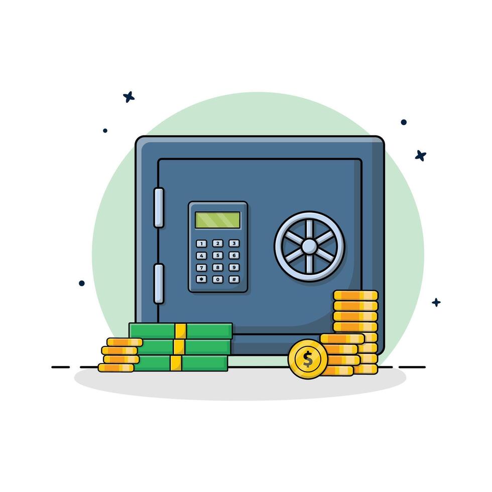 Digital Locker with Money and Gold Coins Vector Illustration. Safe Box Concept Design