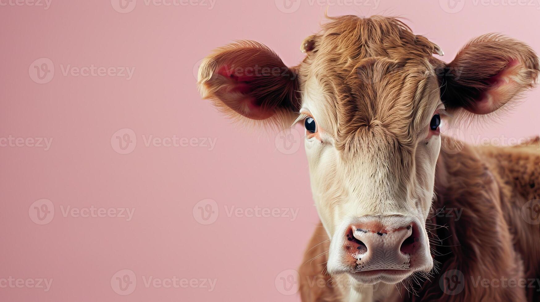 ai generado un vaca en un pastel rosado antecedentes foto