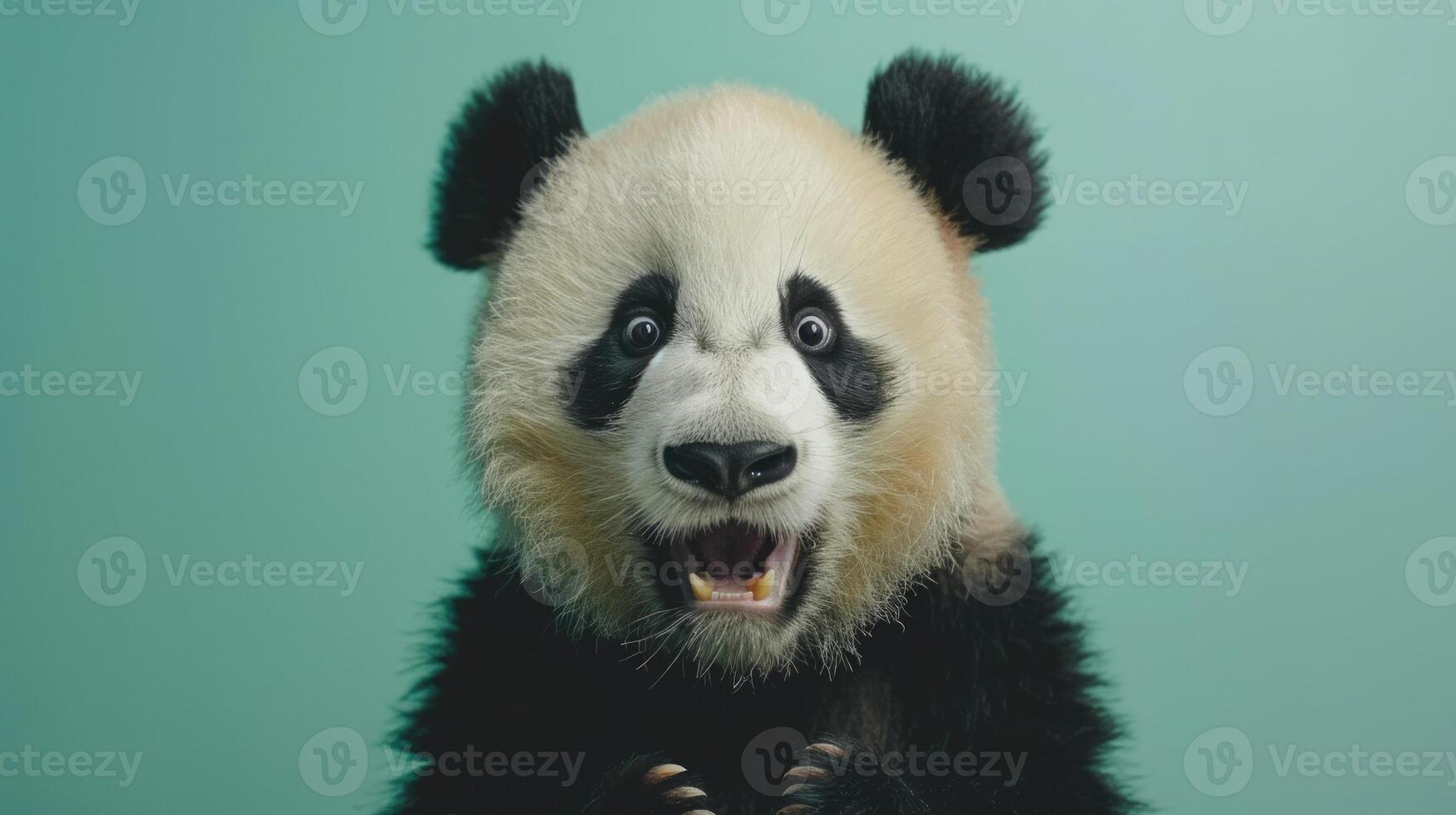 AI generated A playful panda on a clean pastel background photo