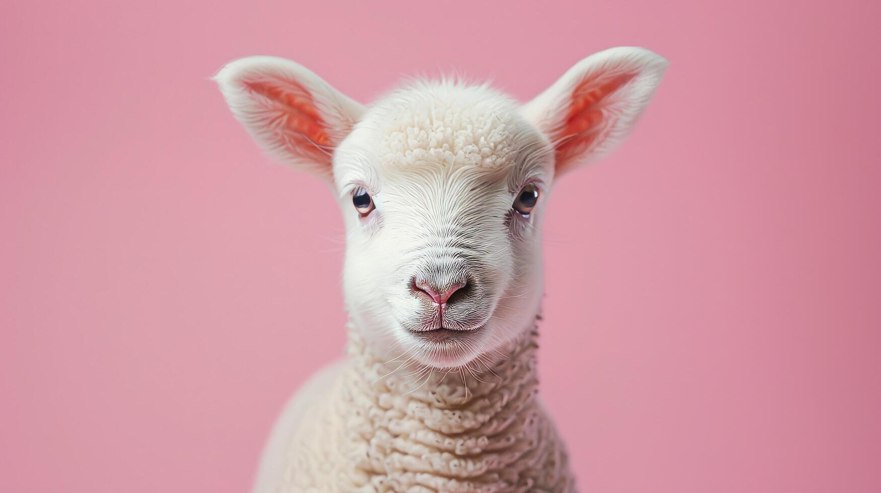 ai generado un linda Cordero en un pastel rosado antecedentes foto