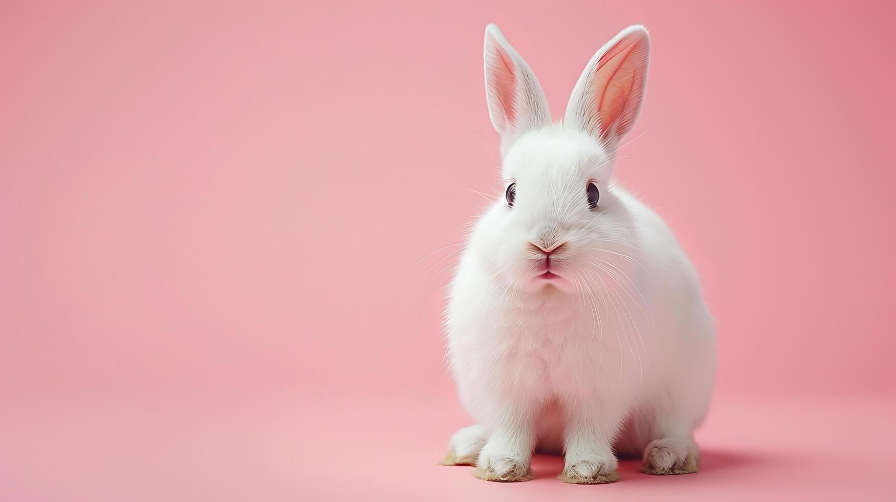 ai generado blanco conejito en un pastel rosado antecedentes foto