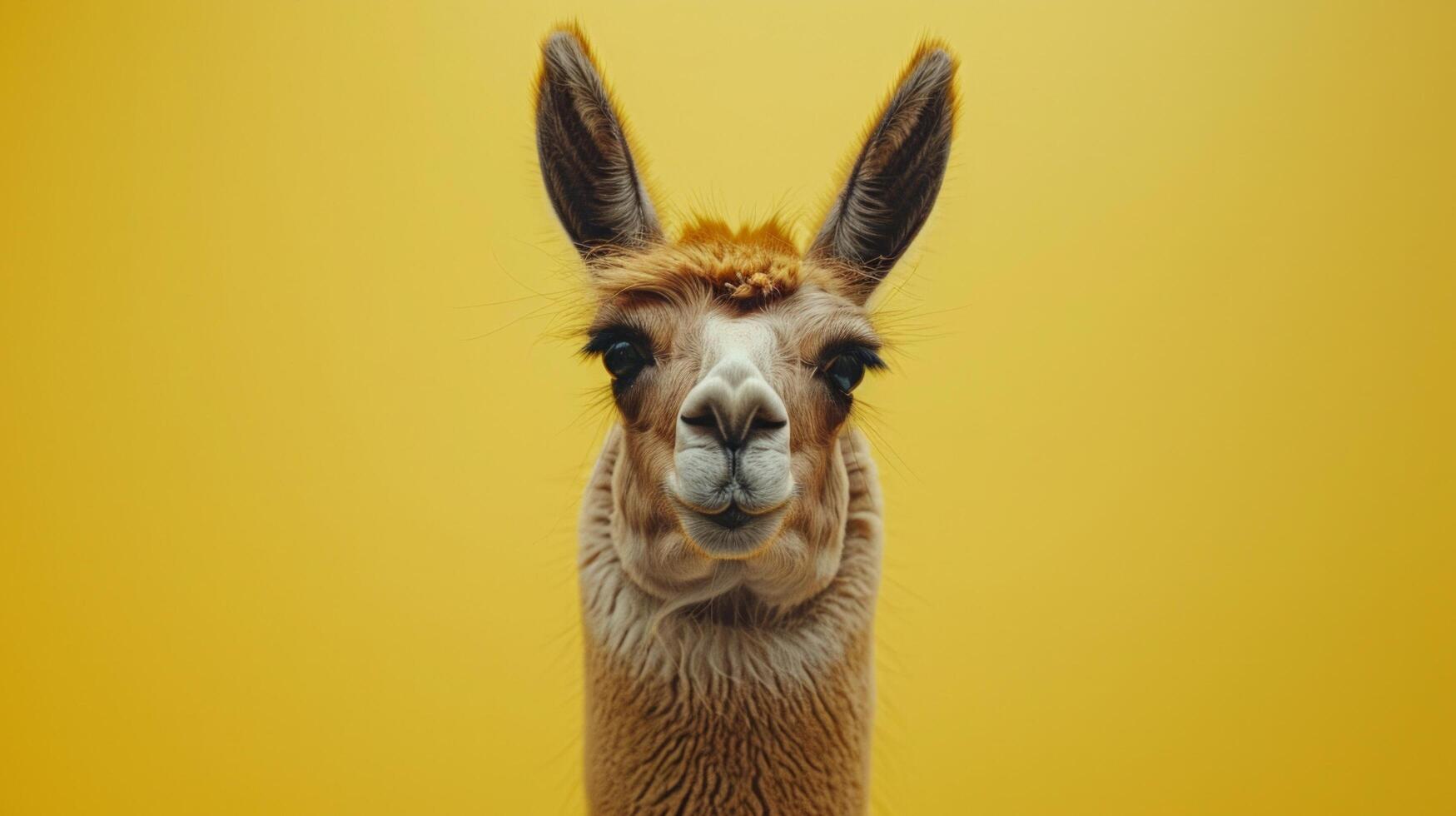 ai generado un linda llama en un pastel amarillo antecedentes foto