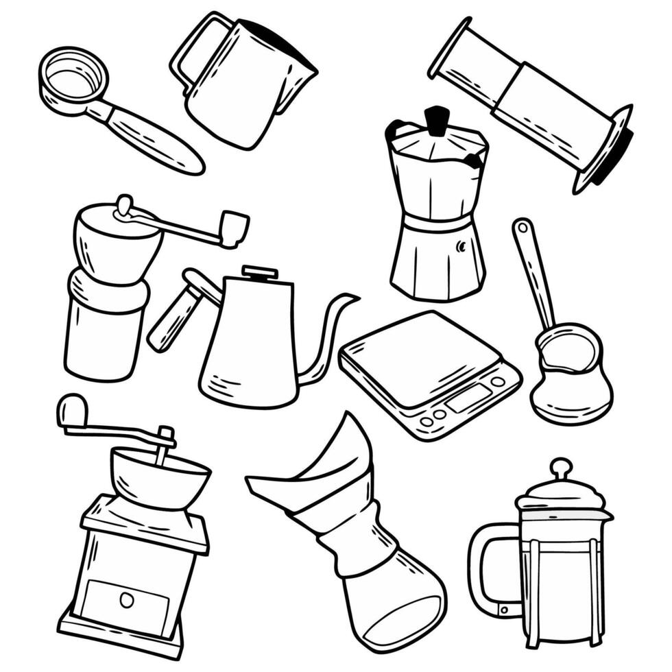 cofee tools line art hand drawn icon vector