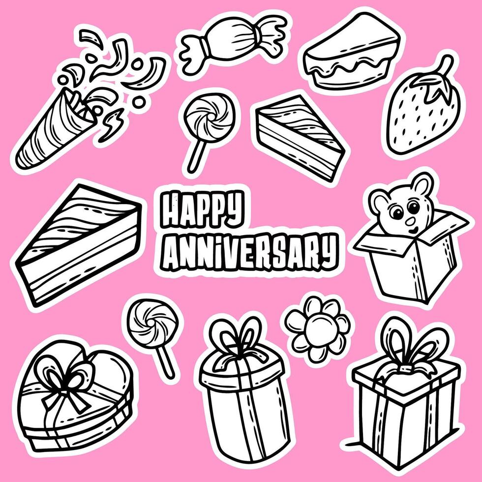 Happy Anniversary hand drawn icons vector