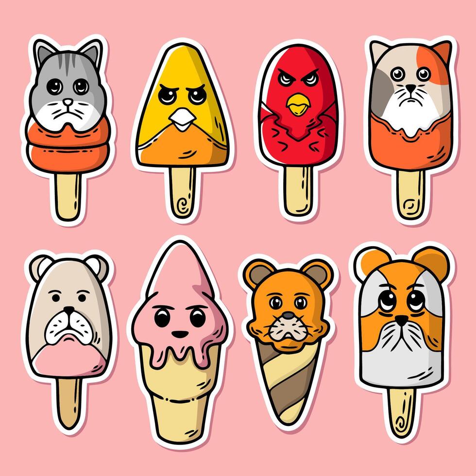 animal ice cream cartoon illustration vector