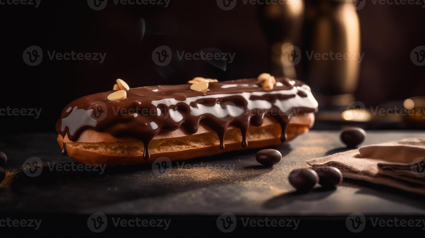 AI generated Realistic eclair dessert restaurant food photo